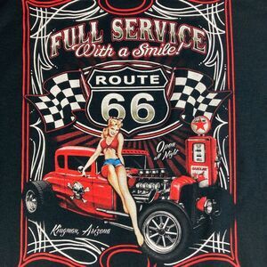 Route 66 Kingman Arizona Hot Rod Graphic T Shirt Mens Black Pinup Car Tee